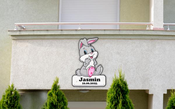 Geburtstafel Hase grau - personalisierbar - 70x100cm